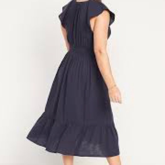 Gap Flutter Sleeve  Cinch Waist Navy Blue Midi Dress - Picture 2 of 13